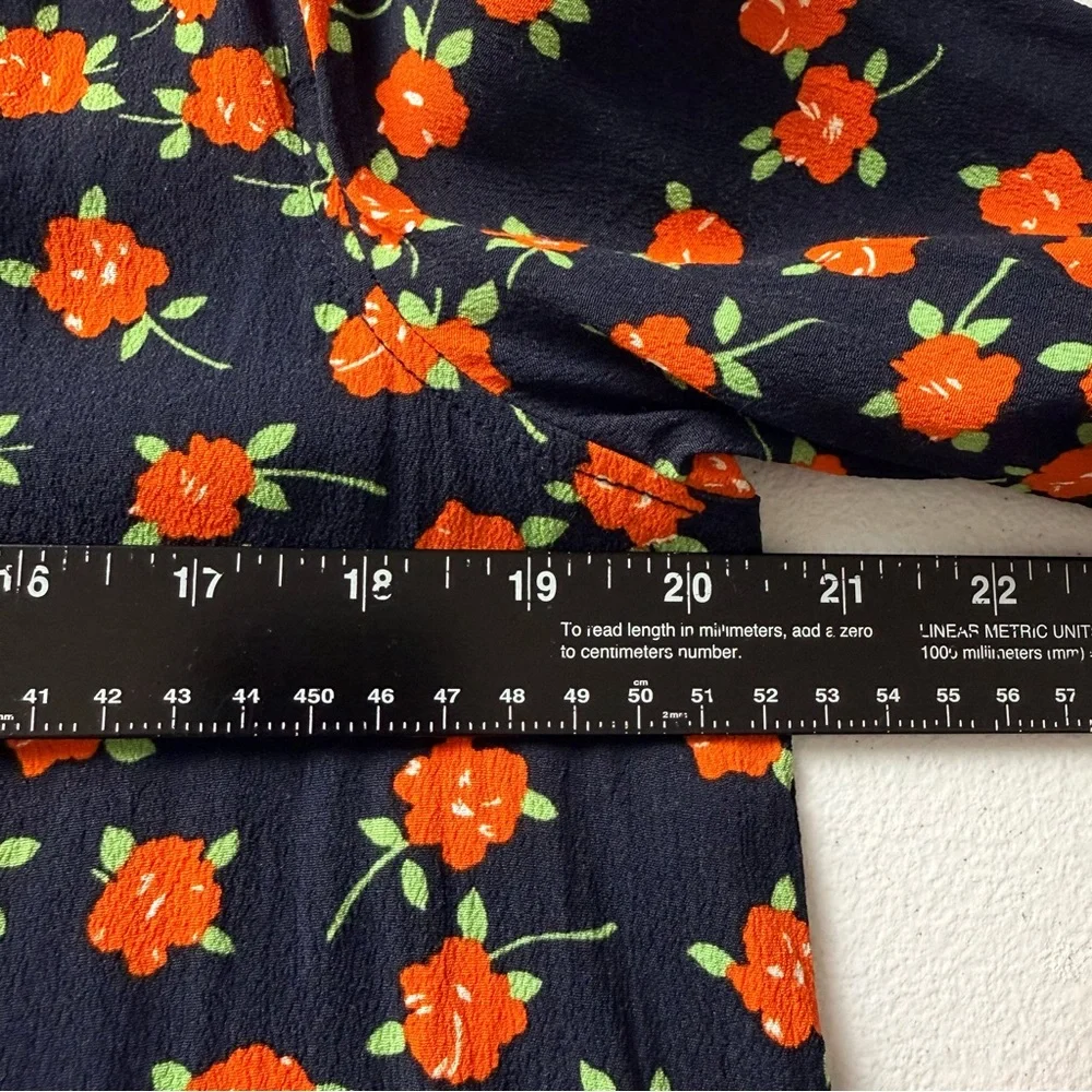 J.Crew Re-Imagined Navy Floral Viscose Blouse Long Sleeve Boho Top Size L